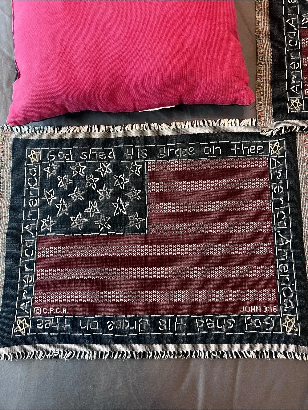 Americana Tapestry 4 Placemats + Pillow John 3:16 Christian Patriotic Decor
